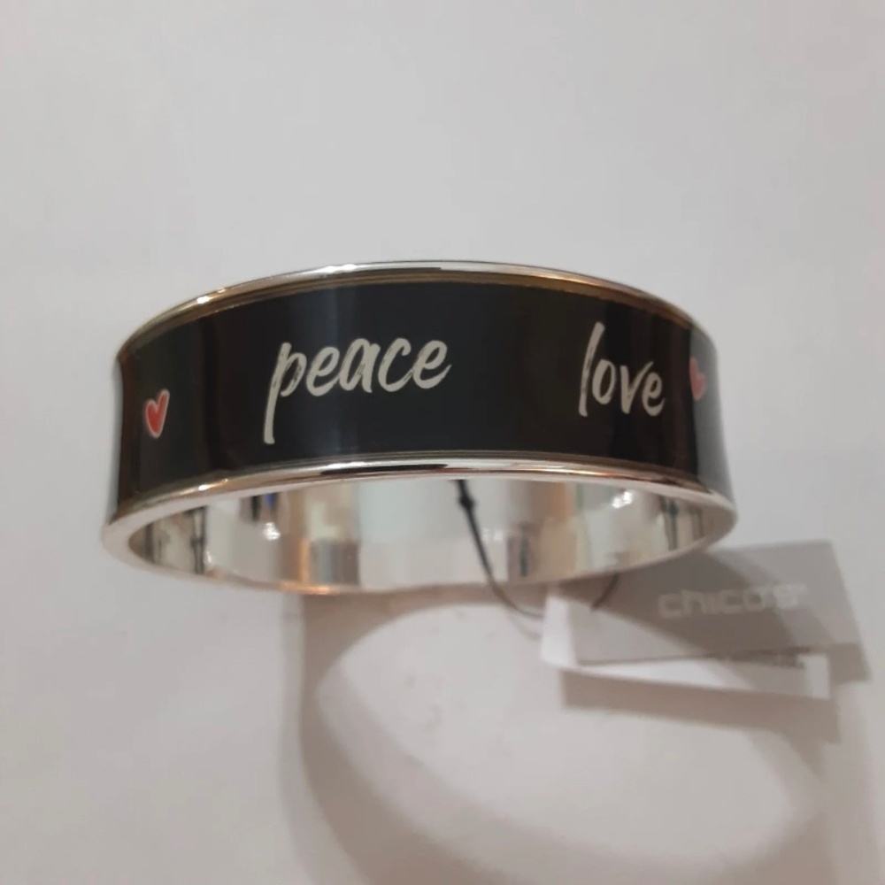 Chico's Love Peace Chic Enamel Bangle Bracelet NWT​